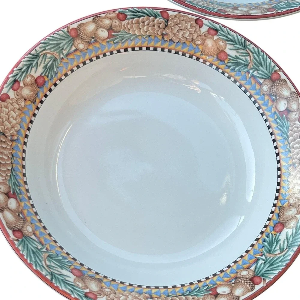 Sakura Pine Cone Debbie Mumm Stoneware Rimmed‎ Soup Bowls Set of 4 1998 Vintage